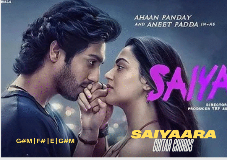 new movie trending song saiyaara title song guitar chords with lyrics, chords - G#m | F# | E | G#m dark theme where hero and heroine in in a love moment